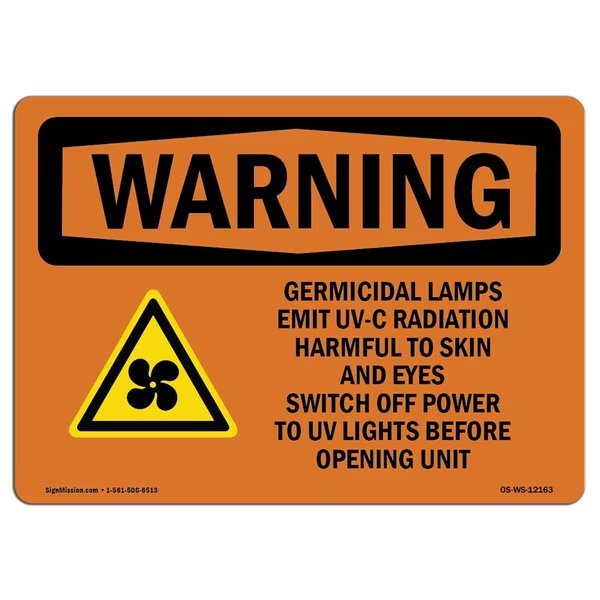 OSHA Sign, Germicidal Lamps Emit UV-C Radiation, 5in X 3.5in, 10PK, 5